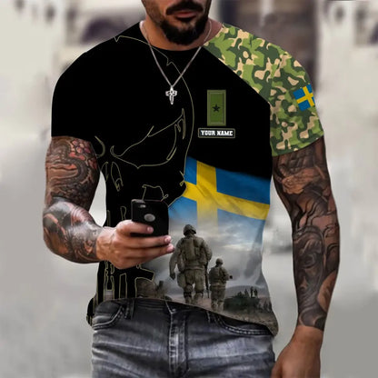 T-shirt personnalisé avec camouflage soldat/vétéran suédois avec nom et grade imprimé en 3D - 1910230001