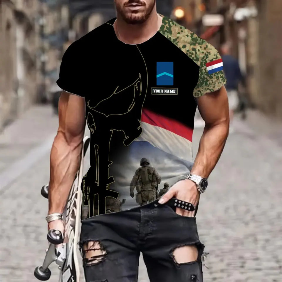 Personalized Netherlands Soldier/ Veteran Camo With Name And Rank  T-shirt 3D Printed  - 1910230001