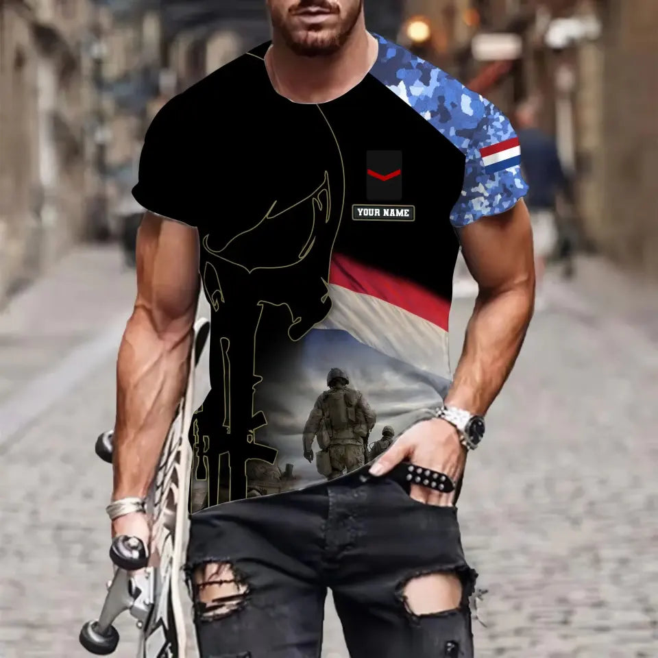 T-shirt personnalisé avec camouflage soldat/vétéran néerlandais avec nom et grade imprimé en 3D - 1910230001