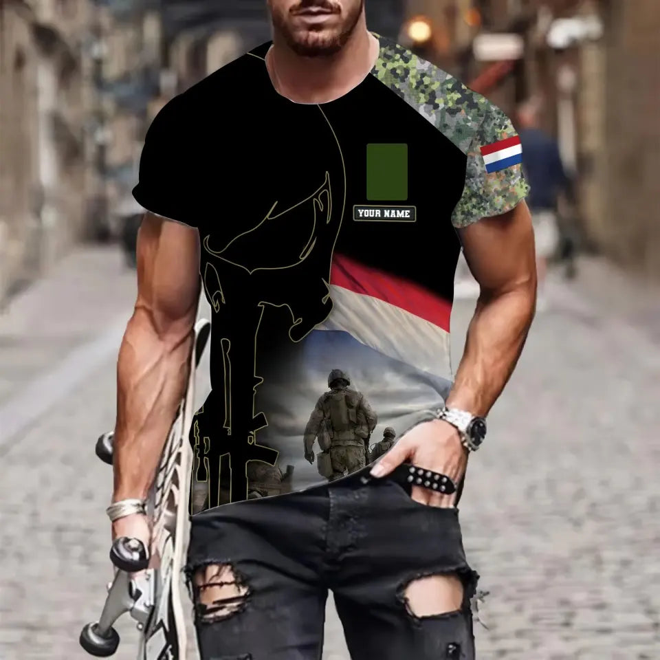 Personalized Netherlands Soldier/ Veteran Camo With Name And Rank  T-shirt 3D Printed  - 1910230001