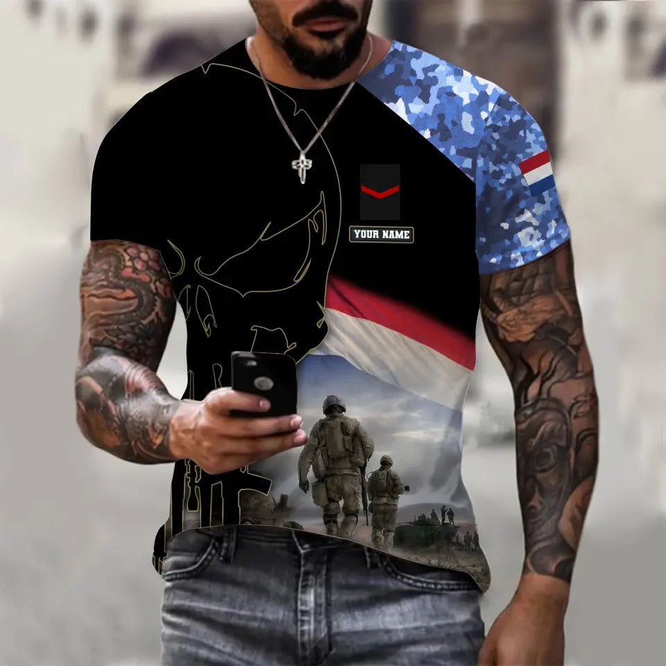 T-shirt personnalisé avec camouflage soldat/vétéran néerlandais avec nom et grade imprimé en 3D - 1910230001