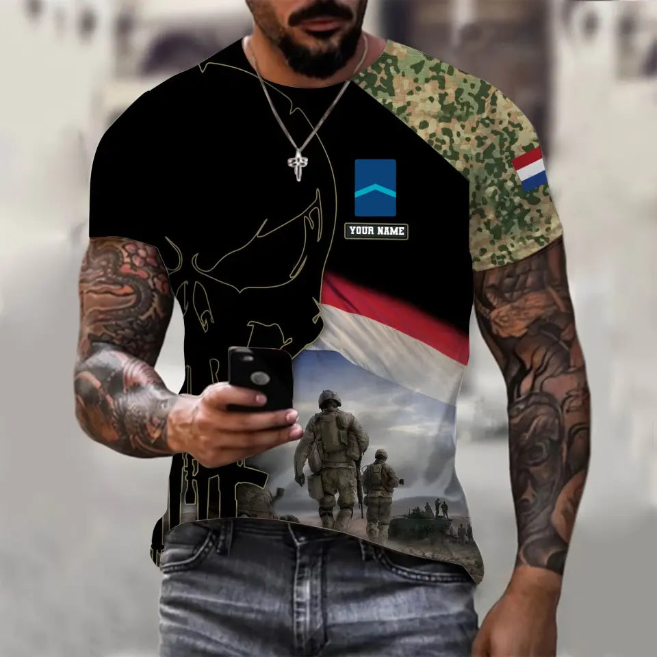 T-shirt personnalisé avec camouflage soldat/vétéran néerlandais avec nom et grade imprimé en 3D - 1910230001