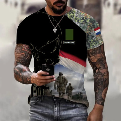 Personalisiertes T-Shirt mit Camouflage-Muster für niederländische Soldaten/Veteranen mit Namen und Rang, 3D-Druck – 1910230001