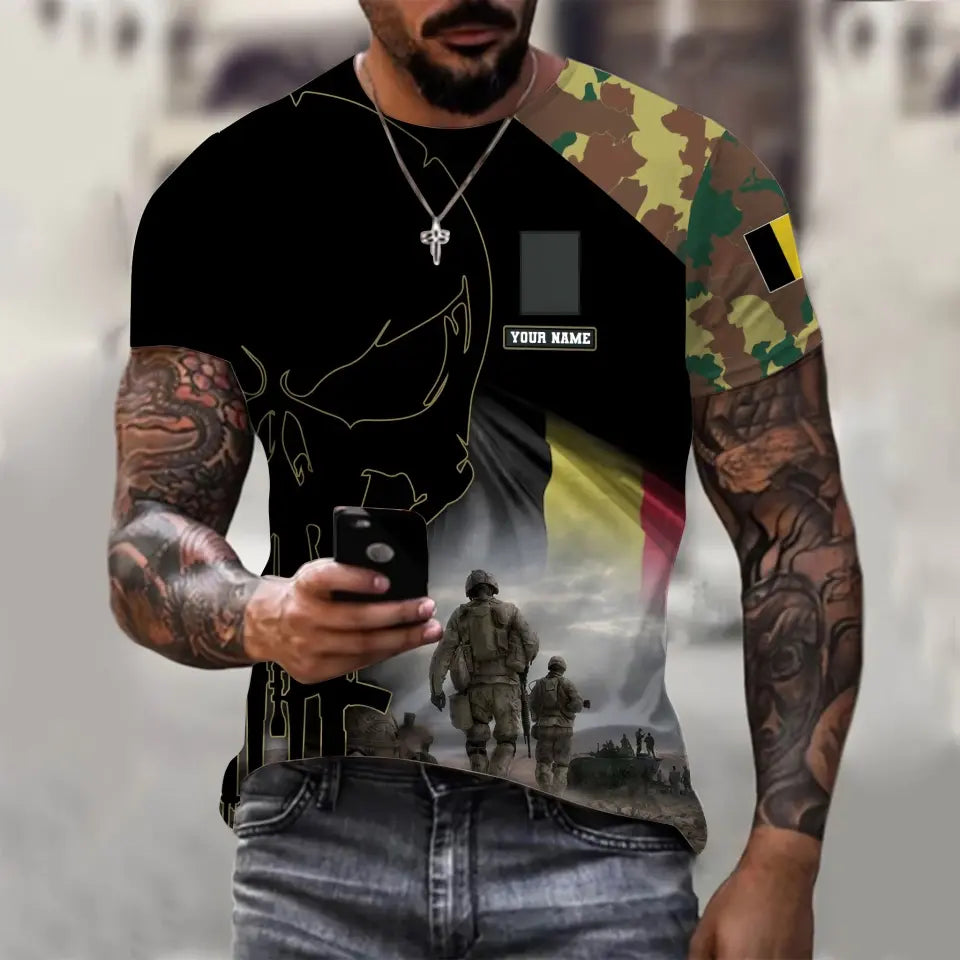 T-shirt personnalisé avec camouflage soldat/vétéran belge avec nom et grade imprimé en 3D - 1910230001