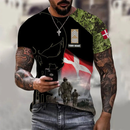 T-shirt personnalisé avec camouflage soldat/vétéran du Danemark avec nom et grade imprimé en 3D - 1910230001