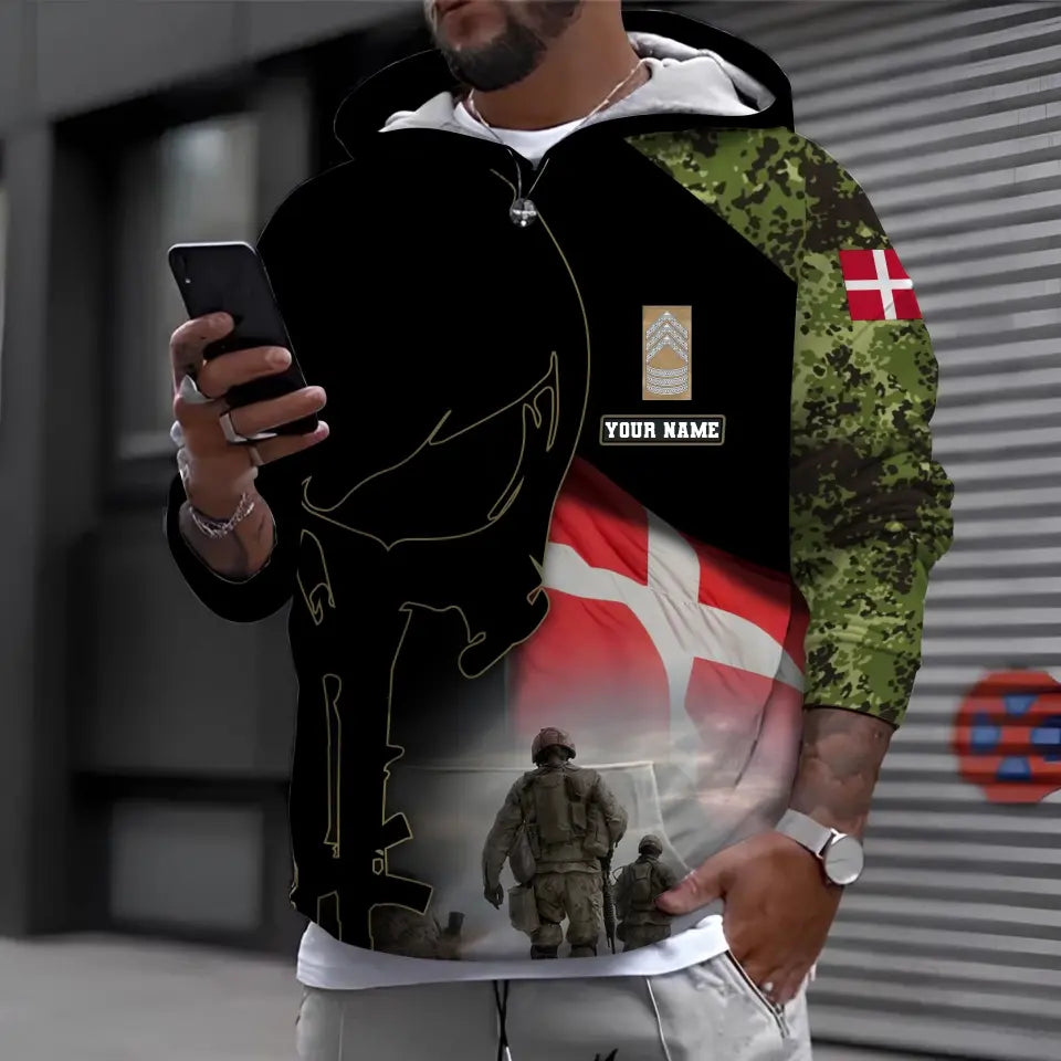 T-shirt personnalisé avec camouflage soldat/vétéran du Danemark avec nom et grade imprimé en 3D - 1910230001