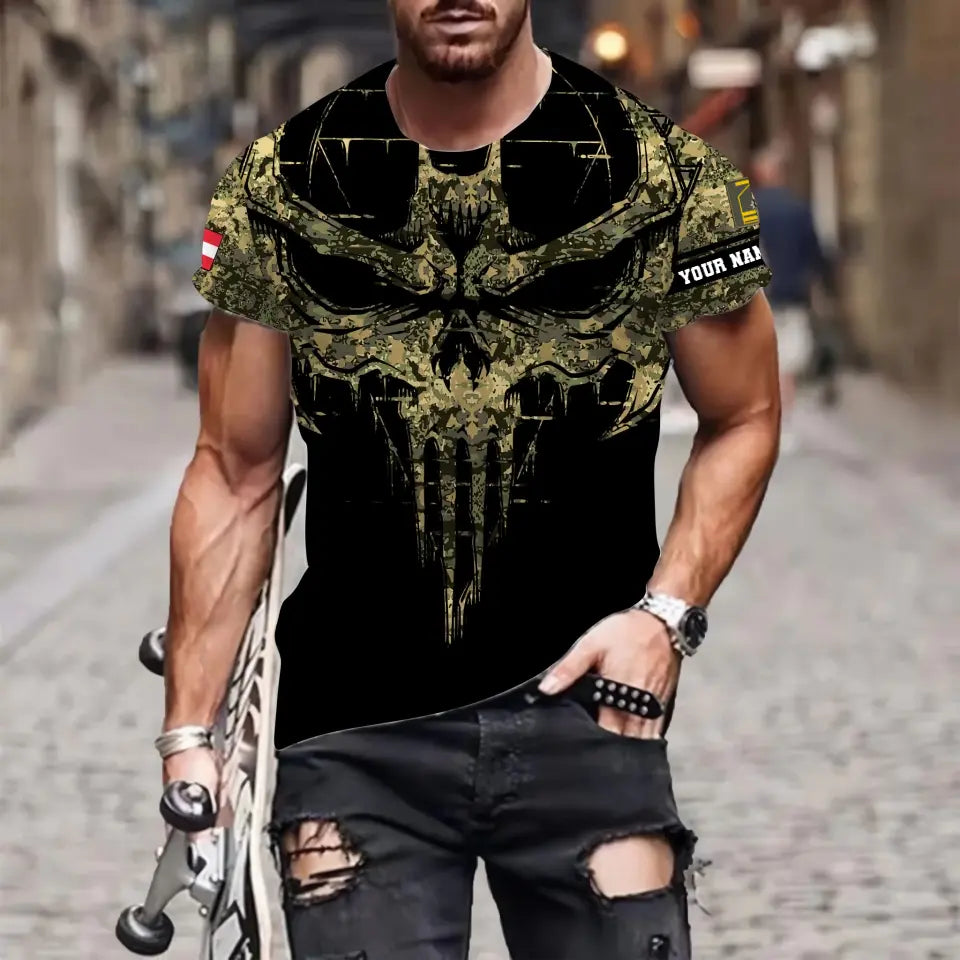 T-shirt personnalisé avec camouflage soldat/vétéran autrichien avec nom et grade imprimé en 3D - 2010230001