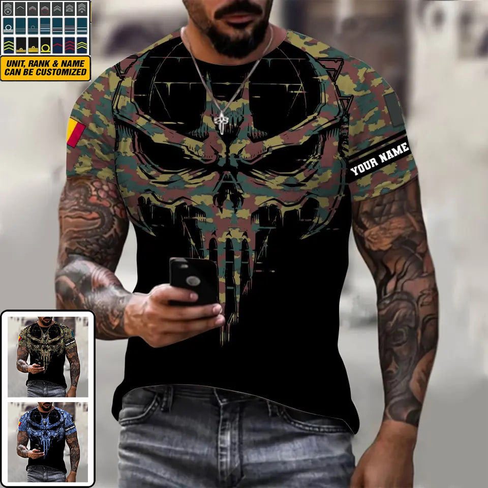 T-shirt personnalisé avec camouflage soldat/vétéran belge avec nom et grade imprimé en 3D - 2010230001