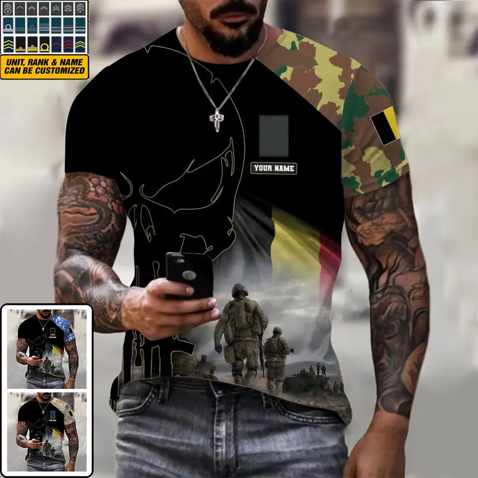 Personalized Belgium Soldier/ Veteran Camo With Name And Rank  T-shirt 3D Printed  - 1910230001