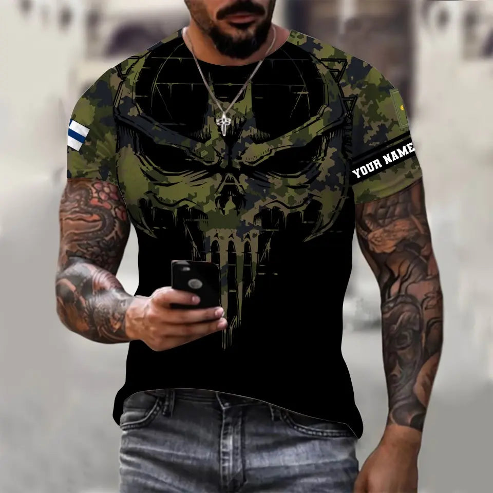 T-shirt personnalisé avec camouflage soldat/vétéran finlandais avec nom et grade imprimé en 3D - 2010230001