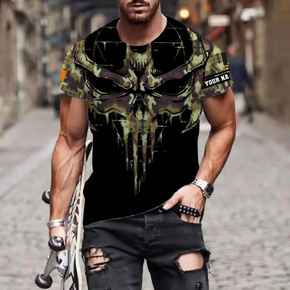 T-shirt personnalisé avec camouflage soldat/vétéran irlandais avec nom et grade imprimé en 3D - 2010230001