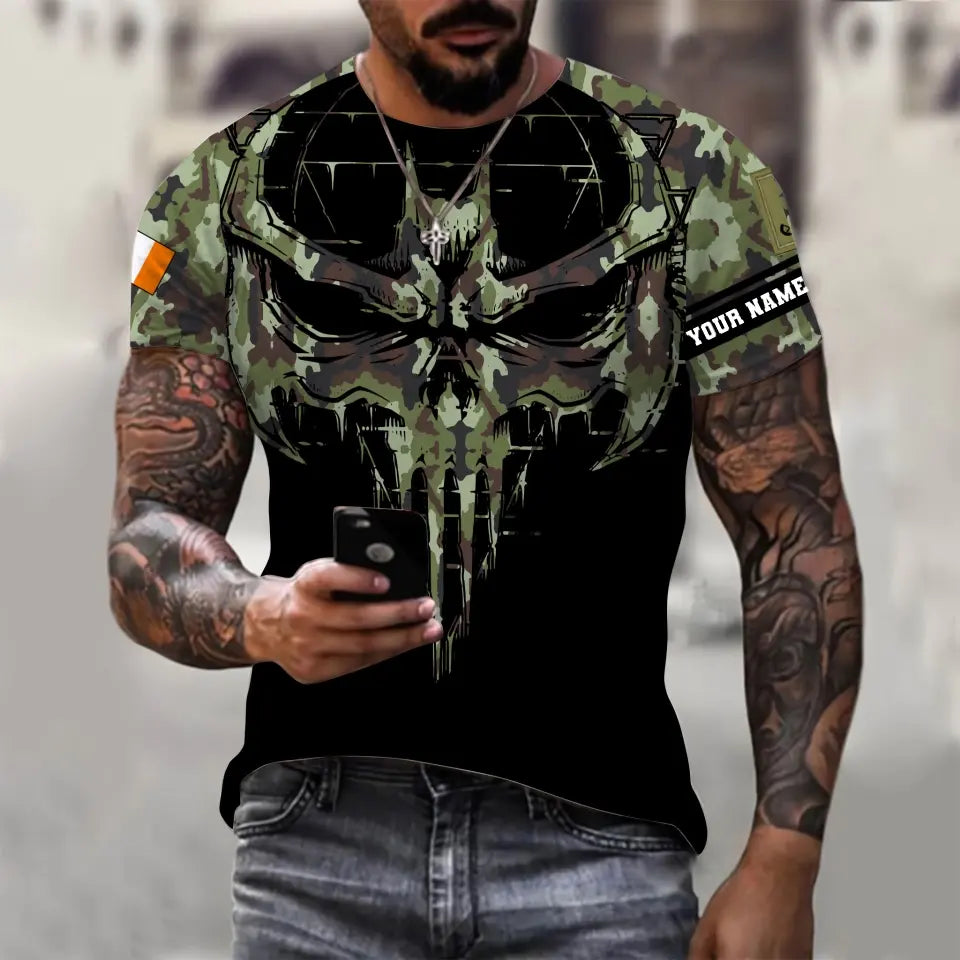 Personalized Ireland Soldier/ Veteran Camo With Name And Rank  T-shirt 3D Printed - 2010230001