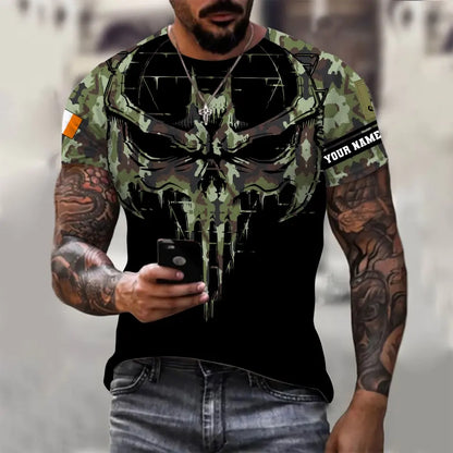 T-shirt personnalisé avec camouflage soldat/vétéran irlandais avec nom et grade imprimé en 3D - 2010230001