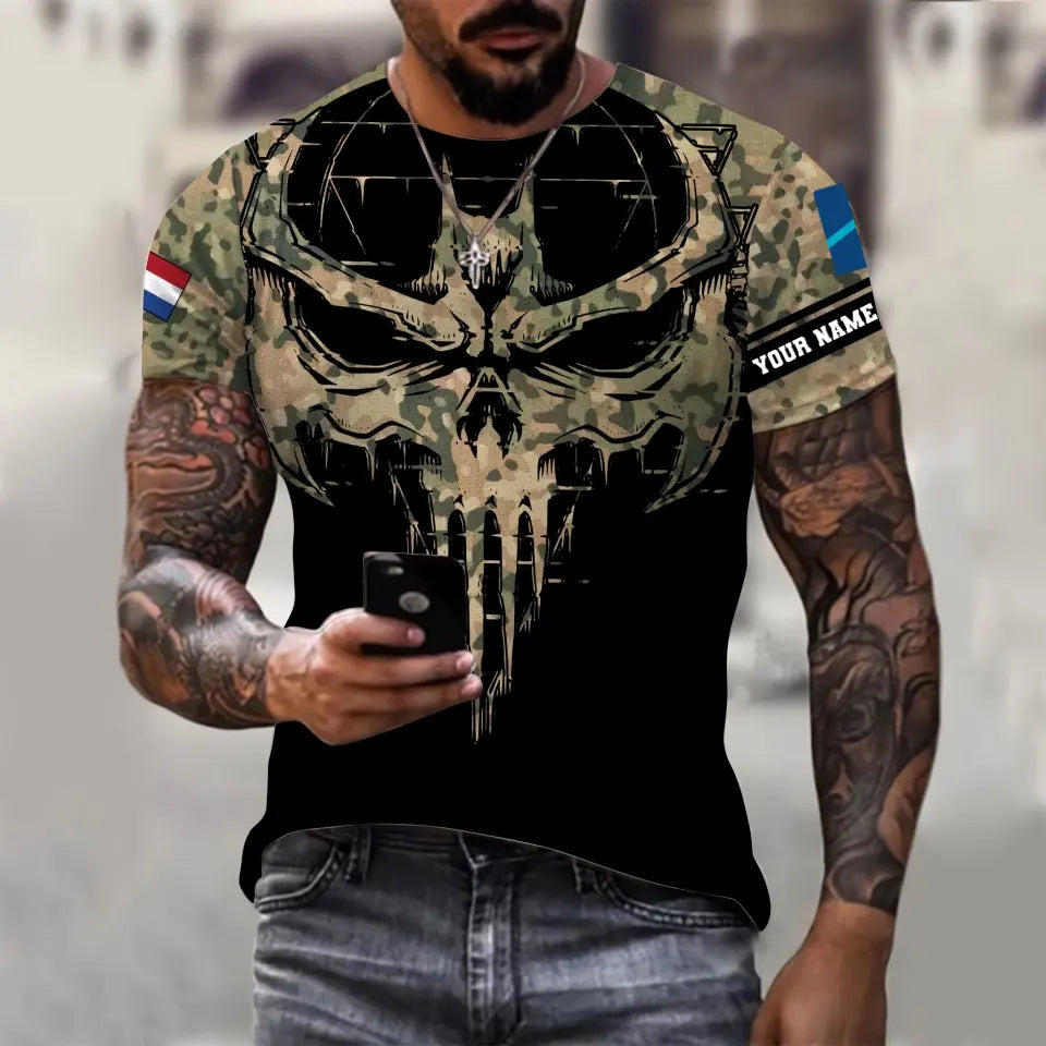 Personalized Netherlands Soldier/ Veteran Camo With Name And Rank  T-shirt 3D Printed  - 16977600