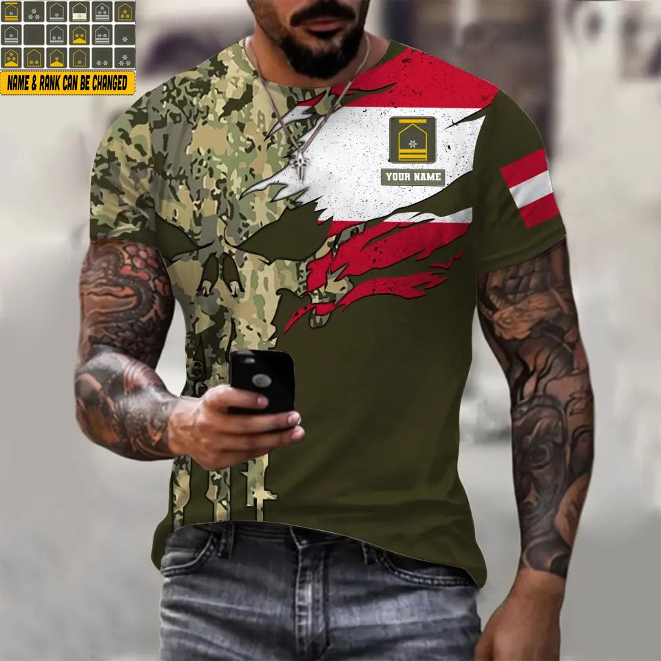 Personalized Austria Soldier/ Veteran Camo With Name And Rank  T-shirt 3D Printed  - 0311230001