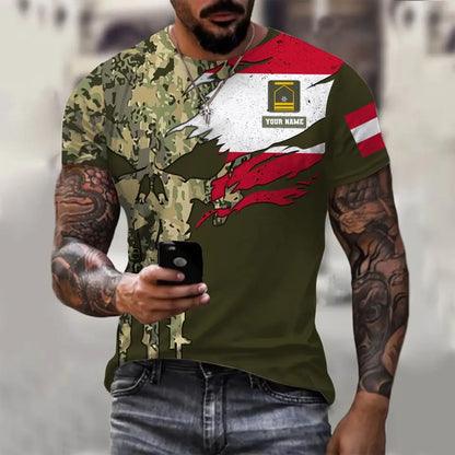 T-shirt personnalisé avec camouflage soldat/vétéran autrichien avec nom et grade imprimé en 3D - 0311230001