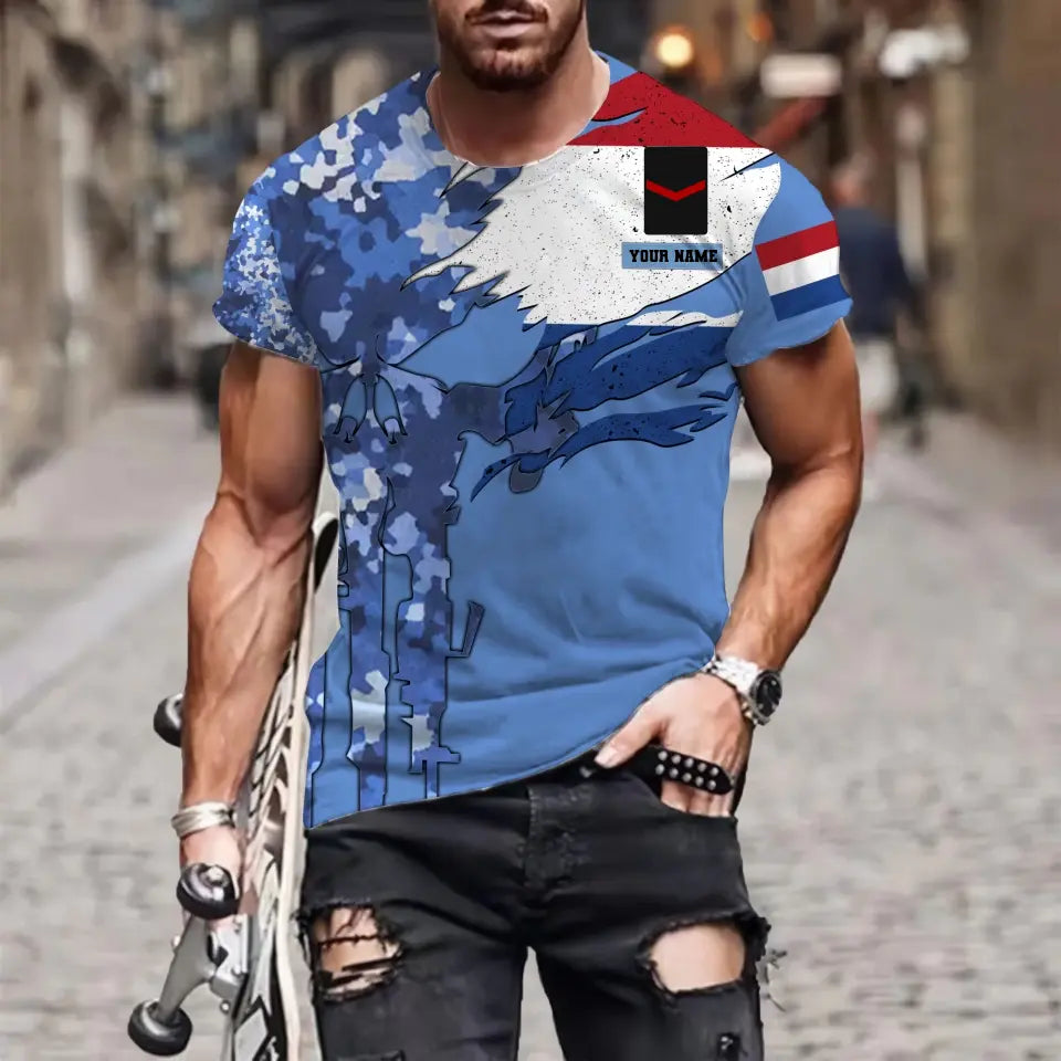 T-shirt personnalisé avec camouflage soldat/vétéran néerlandais avec nom et grade imprimé en 3D - 0311230001