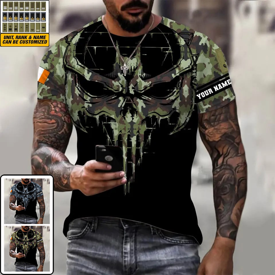 Personalisiertes irisches Soldaten-/Veteranen-T-Shirt mit Camouflage-Muster und Namen und Rang, 3D-Druck – 2010230001