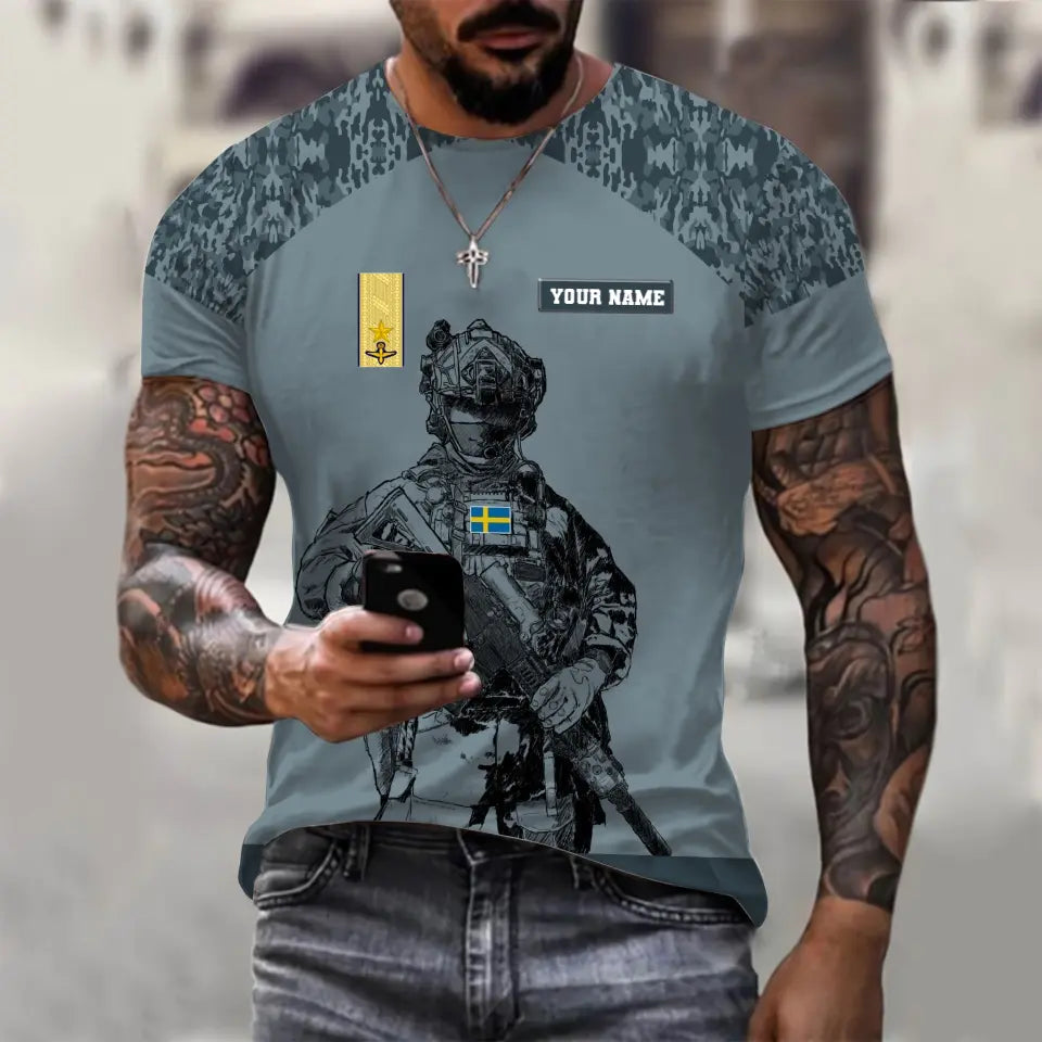 Personalized Sweden Soldier/ Veteran Camo With Name And Rank T-shirt 3D Printed - 1212230001