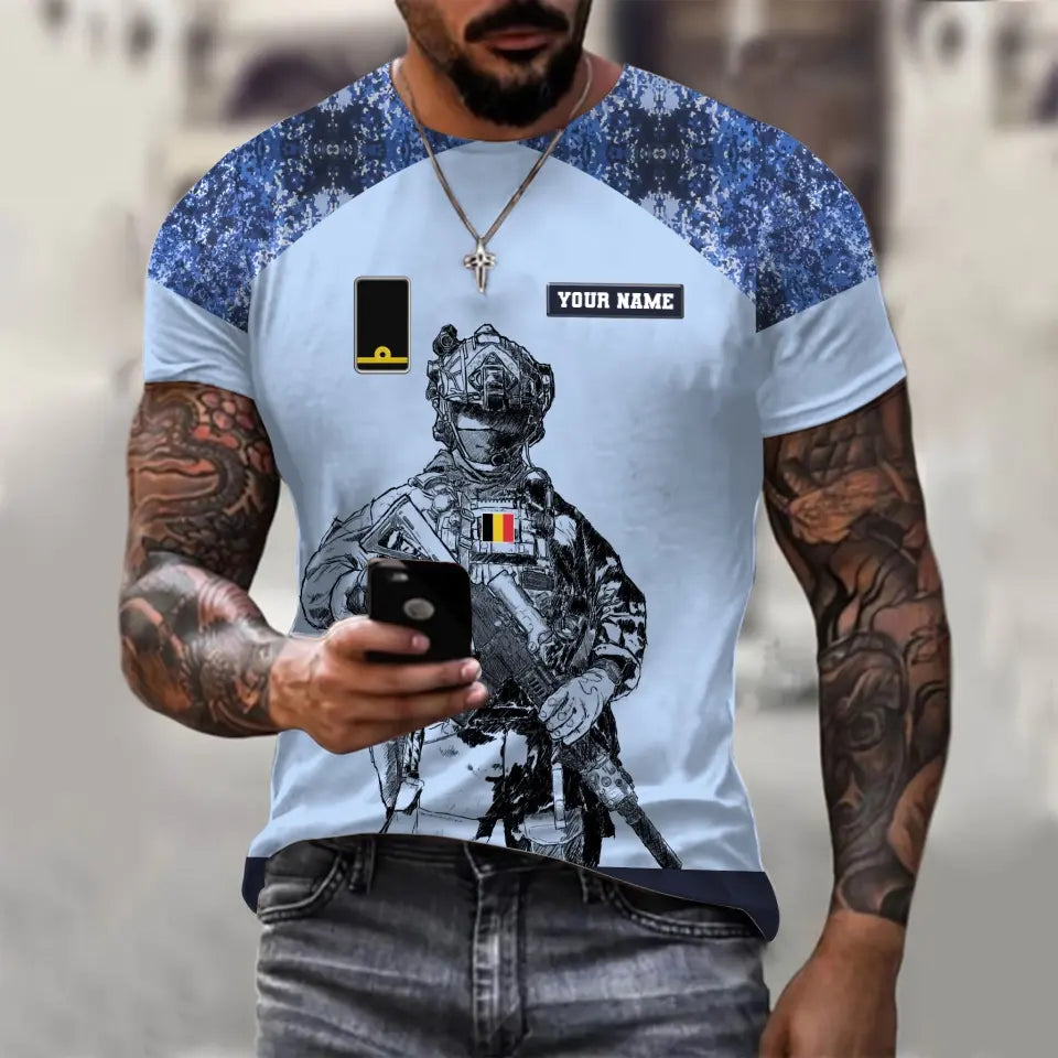 Personalized Belgium Soldier/ Veteran Camo With Name And Rank  T-shirt 3D Printed  - 1212230001