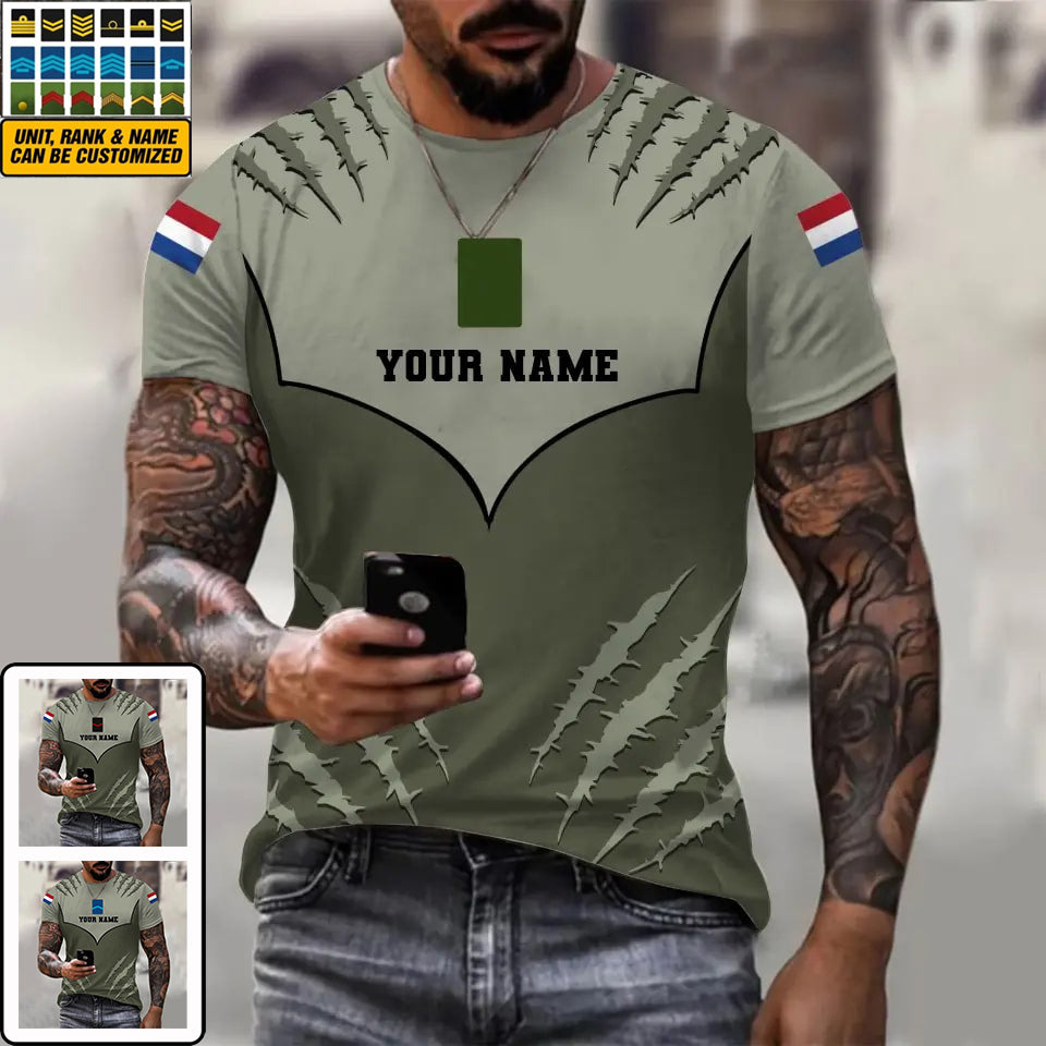 Personalisiertes T-Shirt mit Camouflage-Muster für niederländische Soldaten/Veteranen mit Namen und Rang, 3D-Druck -1312230001