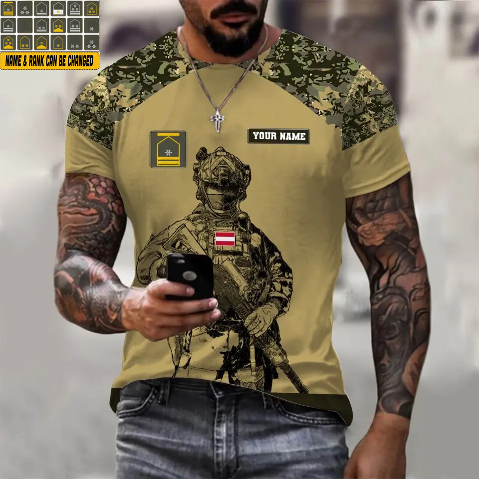 Personalisiertes österreichisches Soldaten-/Veteranen-Tarn-T-Shirt mit Namen und Rang, 3D-Druck – 1212230001