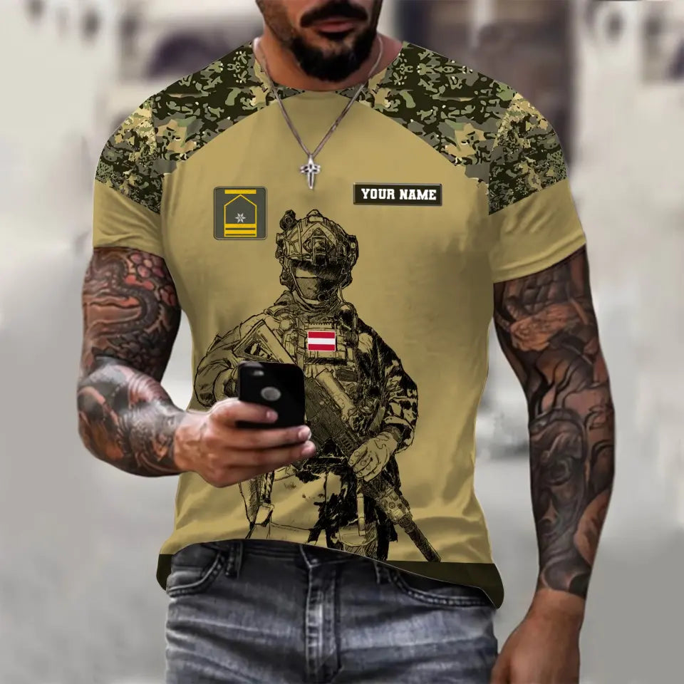 Personalized Austrian Soldier/ Veteran Camo With Name And Rank T-shirt 3D Printed  - 1212230001