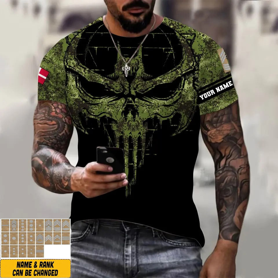 T-shirt personnalisé avec camouflage soldat/vétéran du Danemark avec nom et grade imprimé en 3D - 2010230001