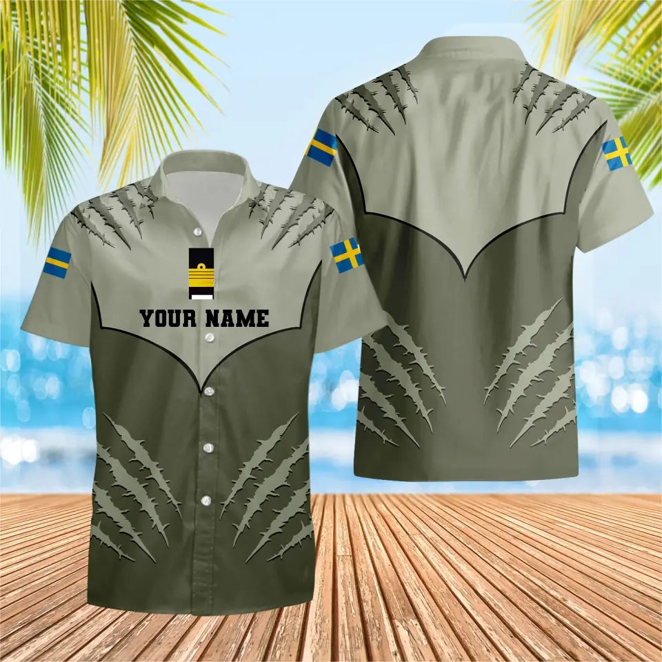 Personalized Sweden Soldier/ Veteran Camo With Name And Rank T-shirt 3D Printed  -1312230001