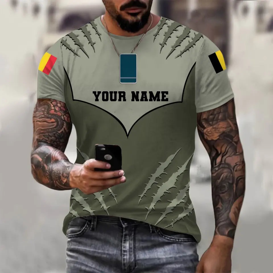 Personalized Belgium Soldier/ Veteran Camo With Name And Rank T-shirt 3D Printed -1312230001