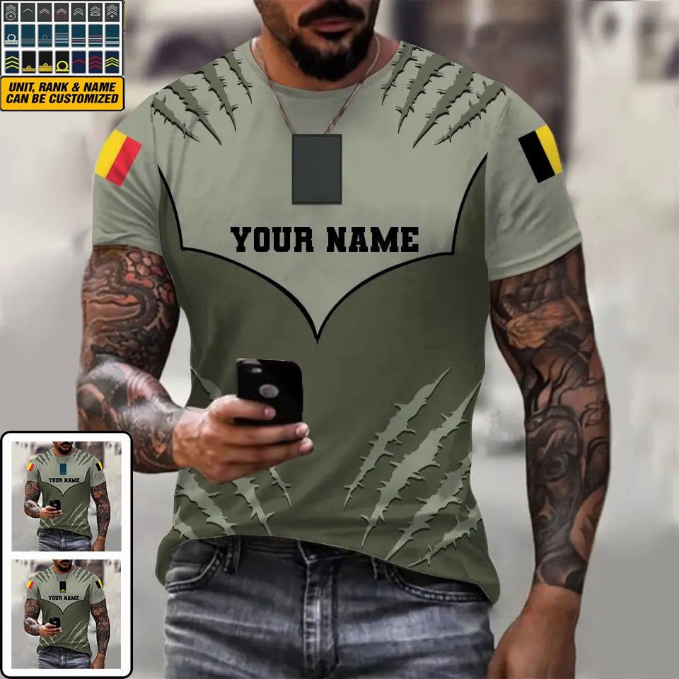 T-shirt personnalisé avec camouflage soldat/vétéran belge avec nom et grade imprimé en 3D -1312230001