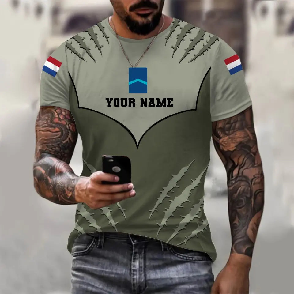 T-shirt personnalisé avec camouflage soldat/vétéran des Pays-Bas avec nom et grade imprimé en 3D -1312230001