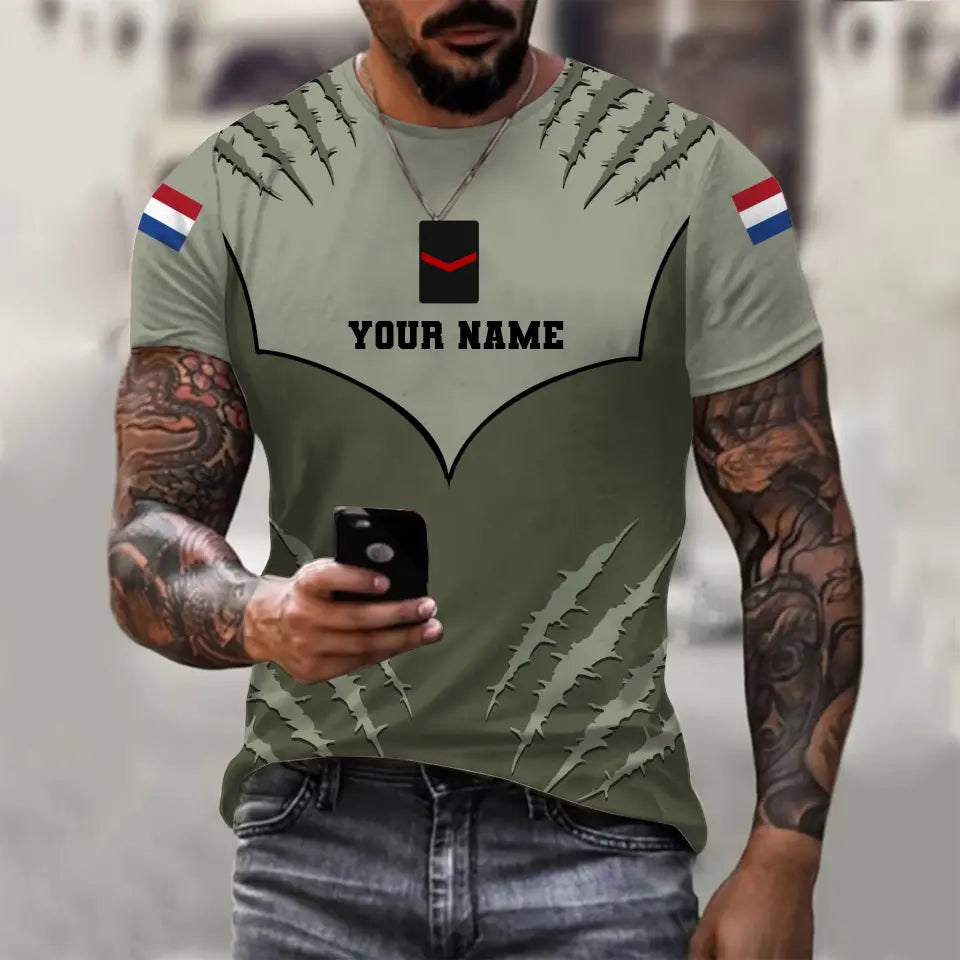 Personalisiertes T-Shirt mit Camouflage-Muster für niederländische Soldaten/Veteranen mit Namen und Rang, 3D-Druck -1312230001