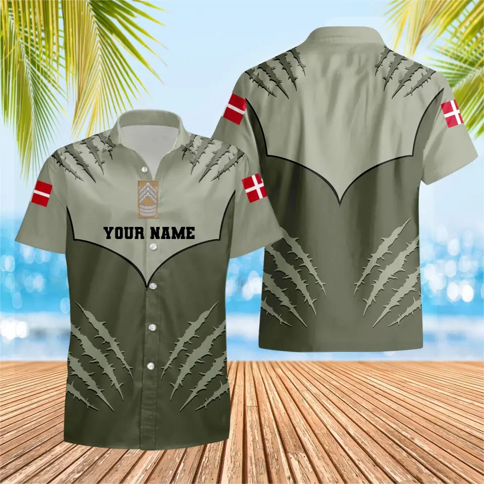 Personalisiertes T-Shirt mit dänischem Soldaten-/Veteranen-Tarnmuster mit Namen und Rang, 3D-Druck – 1312230001