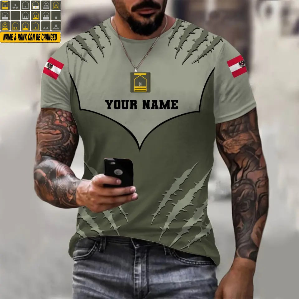 T-shirt personnalisé avec camouflage soldat/vétéran autrichien avec nom et grade imprimé en 3D - 1312230001