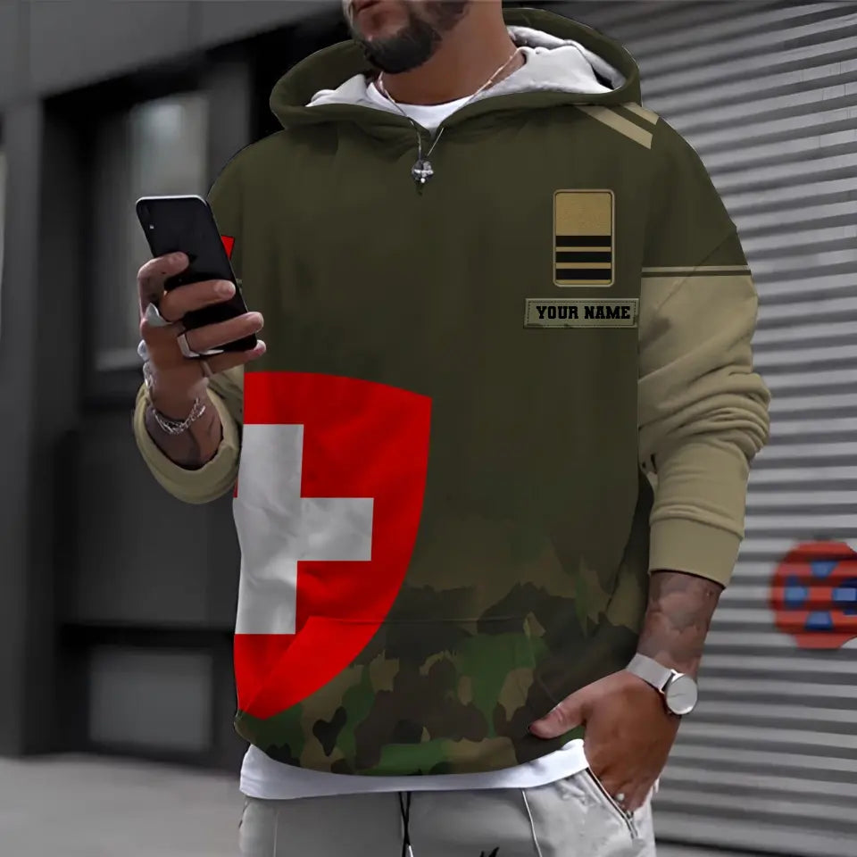 T-shirt personnalisé avec camouflage soldat/vétéran suisse avec nom et grade imprimé en 3D - 1011230003