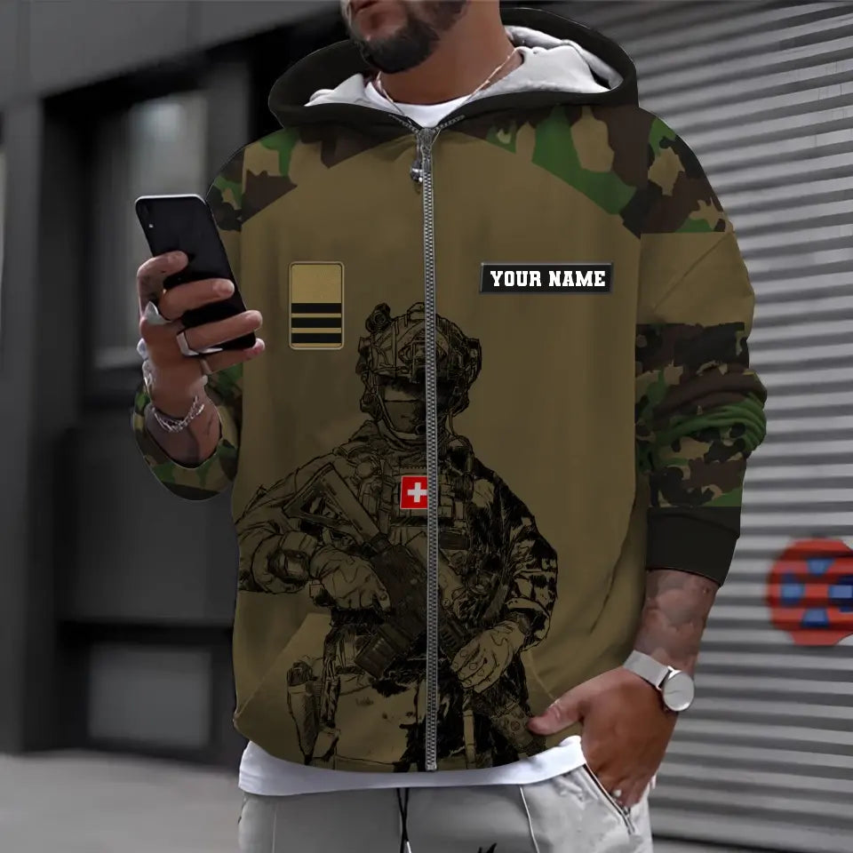 T-shirt personnalisé avec camouflage soldat/vétéran suisse avec nom et grade imprimé en 3D - 1212230001