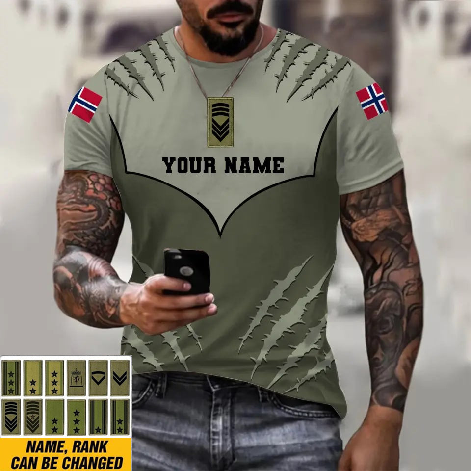 Personalized Norway Soldier/ Veteran Camo With Name And Rank T-shirt 3D Printed - 17024256