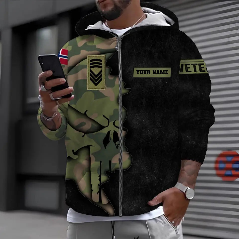 T-shirt personnalisé avec camouflage soldat/vétéran norvégien avec nom et grade imprimé en 3D - 1011230002