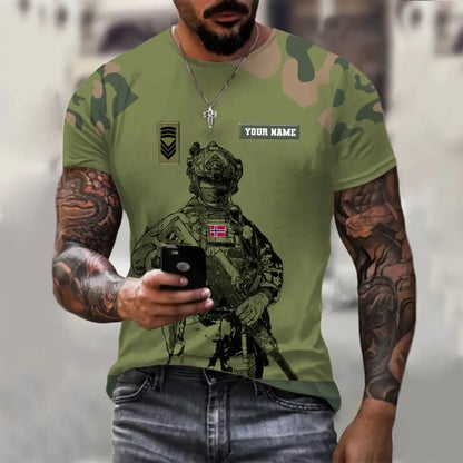 Personalisiertes T-Shirt mit norwegischem Soldaten-/Veteranen-Tarnmuster mit Namen und Rang, 3D-Druck – 1212230001