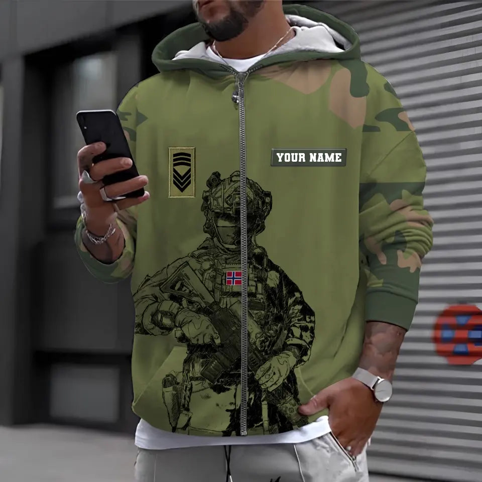 T-shirt personnalisé avec camouflage soldat/vétéran norvégien avec nom et grade imprimé en 3D - 1212230001