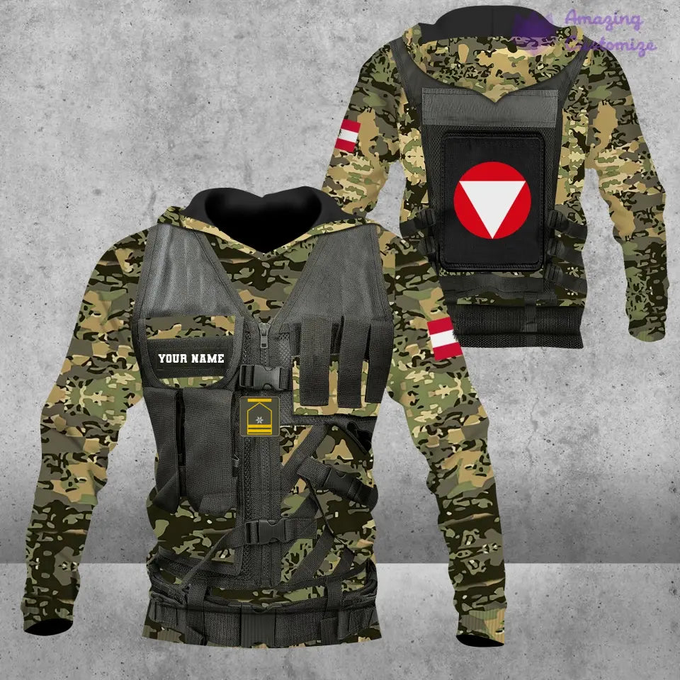 Personalisierter Kapuzenpullover mit 3D-Druck für österreichische Soldaten/Veteranen im Camouflage-Muster mit Namen und Rang – 17049312