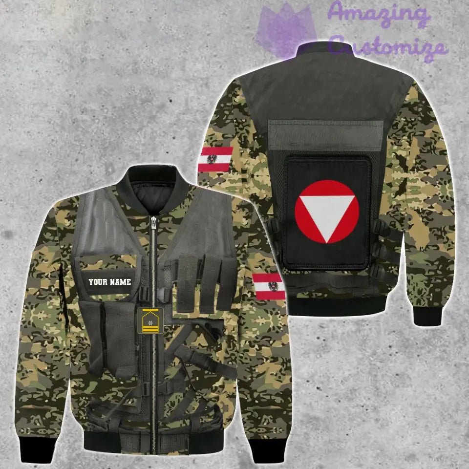 Personalisierter Kapuzenpullover mit 3D-Druck für österreichische Soldaten/Veteranen im Camouflage-Muster mit Namen und Rang – 17049312