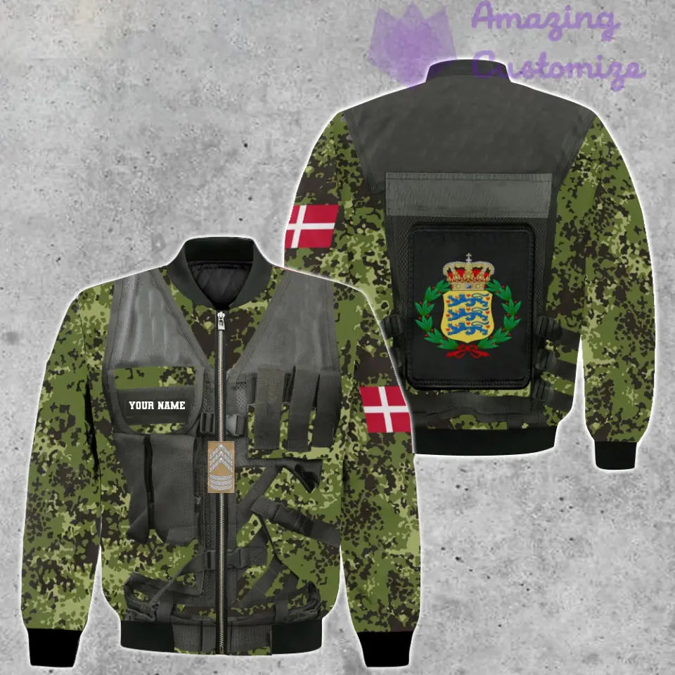 Personalisierter Kapuzenpullover mit 3D-Druck für dänische Soldaten/Veteranen im Camouflage-Muster mit Namen und Rang – 17049312