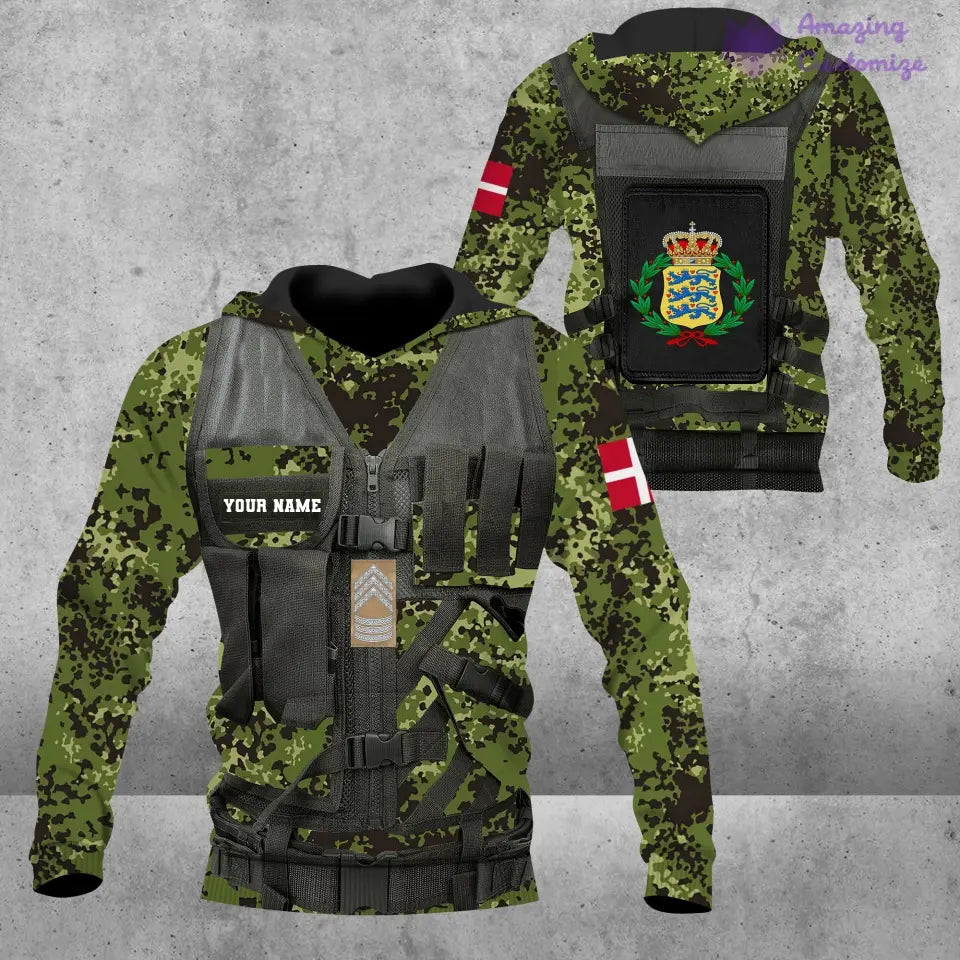 Sweat à capuche personnalisé avec camouflage soldat/vétéran du Danemark avec nom et grade imprimé en 3D - 17049312