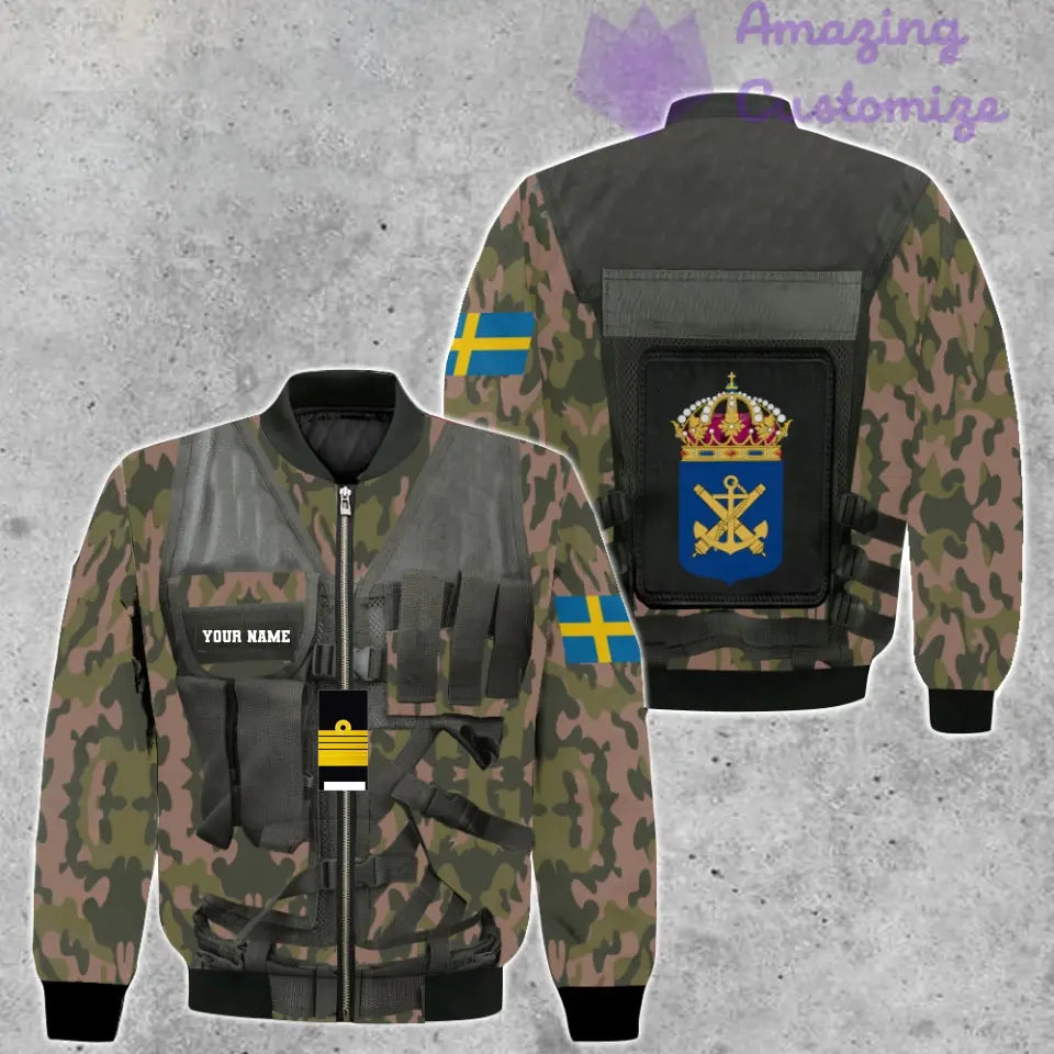 Personalisierter Kapuzenpullover mit 3D-Druck für schwedische Soldaten/Veteranen im Camouflage-Muster mit Namen und Rang – 17049312