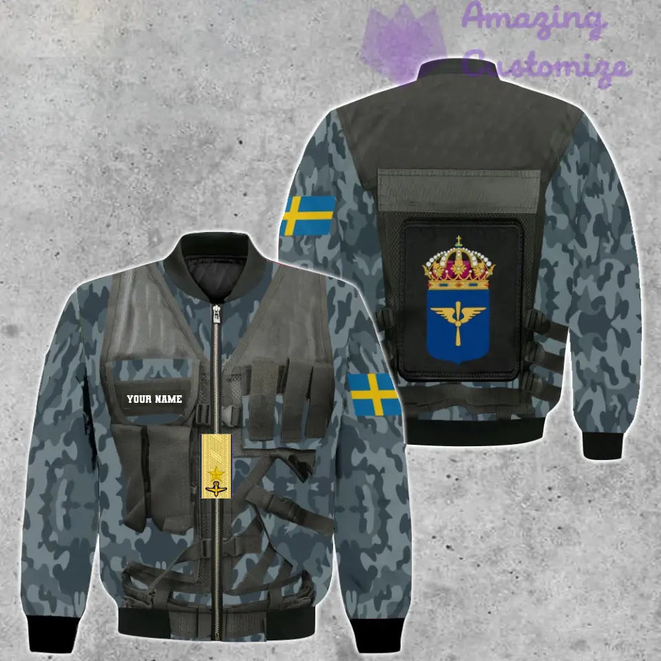 Personalisierter Kapuzenpullover mit 3D-Druck für schwedische Soldaten/Veteranen im Camouflage-Muster mit Namen und Rang – 17049312