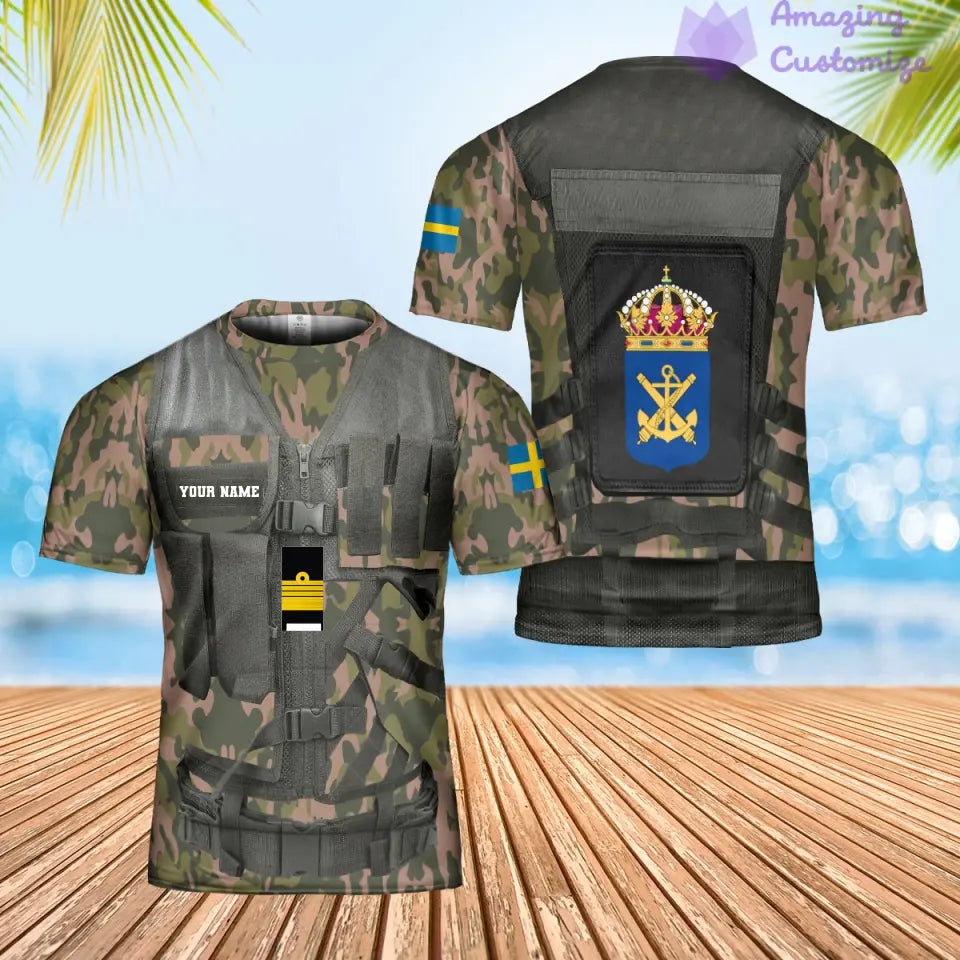 Personalisierter Kapuzenpullover mit 3D-Druck für schwedische Soldaten/Veteranen im Camouflage-Muster mit Namen und Rang – 17049312