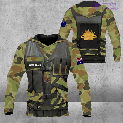 Personalisierter Kapuzenpullover mit Camouflage-Muster für australische Soldaten/Veteranen mit Namen und Rang, 3D-Druck – 17049312