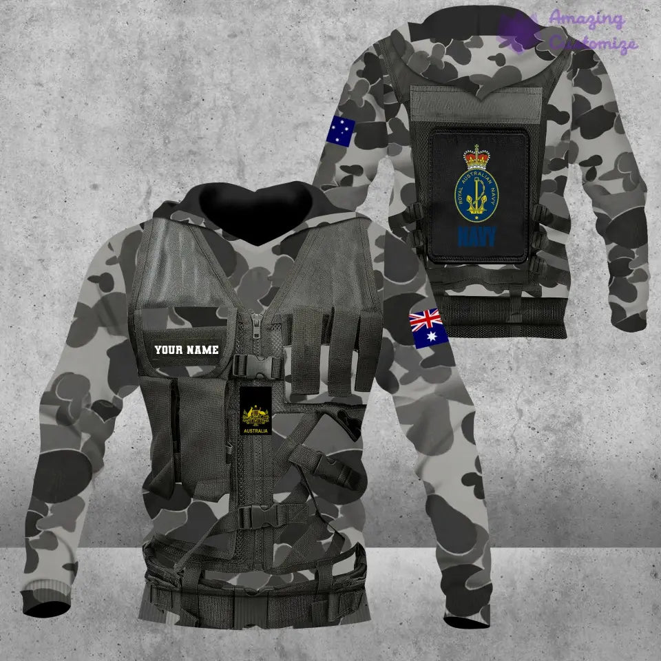 Sweat à capuche personnalisé avec camouflage soldat/vétéran australien avec nom et grade imprimé en 3D - 17049312